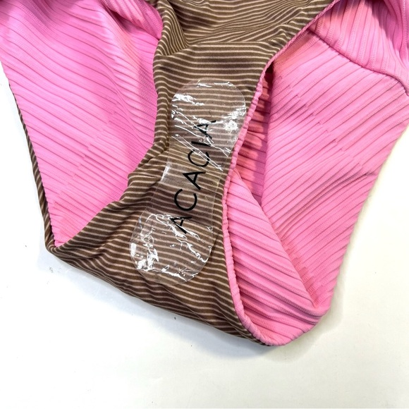 New Acacia Swimwear Brady Strapless Full Piece Dual Ribbed Swimsuit Pink Small - Picture 9 of 12